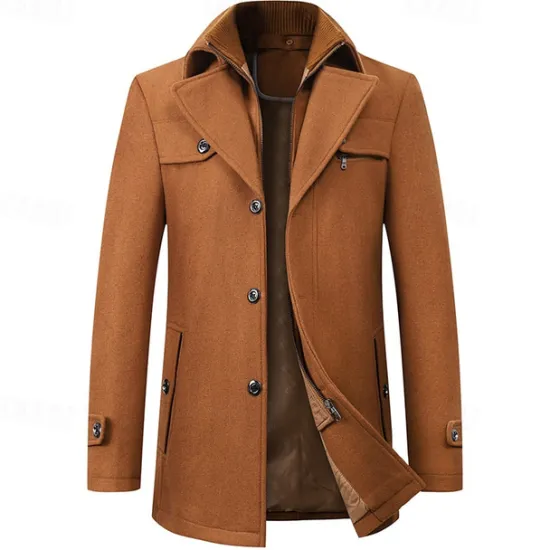 OUKU Men's Peacoat Trench Coat Daily Vacation Fall & Winter Polyester Thermal Warm Outerwear Clothing Apparel Fashion Classic Plain Pocket Lapel Zipper