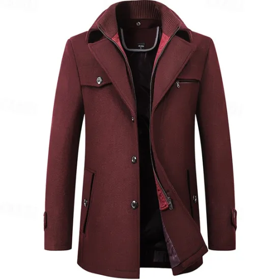 OUKU Men's Peacoat Trench Coat Daily Vacation Fall & Winter Polyester Thermal Warm Outerwear Clothing Apparel Fashion Classic Plain Pocket Lapel Zipper