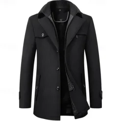 OUKU Men's Peacoat Trench Coat Daily Vacation Fall & Winter Polyester Thermal Warm Outerwear Clothing Apparel Fashion Classic Plain Pocket Lapel Zipper