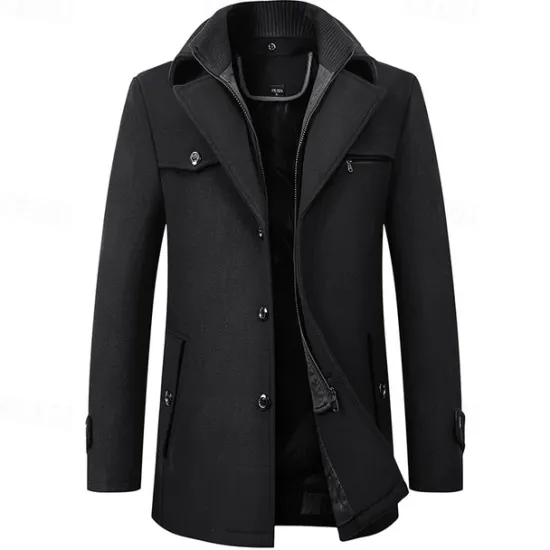 OUKU Men's Peacoat Trench Coat Daily Vacation Fall & Winter Polyester Thermal Warm Outerwear Clothing Apparel Fashion Classic Plain Pocket Lapel Zipper