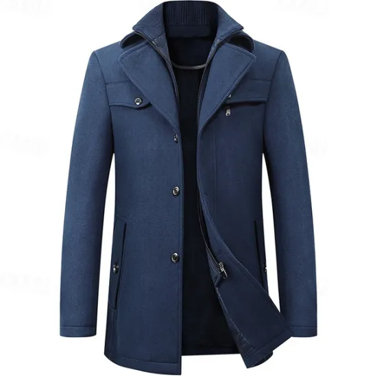 OUKU Men's Peacoat Trench Coat Daily Vacation Fall & Winter Polyester Thermal Warm Outerwear Clothing Apparel Fashion Classic Plain Pocket Lapel Zipper