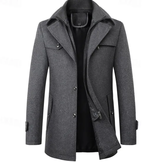 OUKU Men's Peacoat Trench Coat Daily Vacation Fall & Winter Polyester Thermal Warm Outerwear Clothing Apparel Fashion Classic Plain Pocket Lapel Zipper