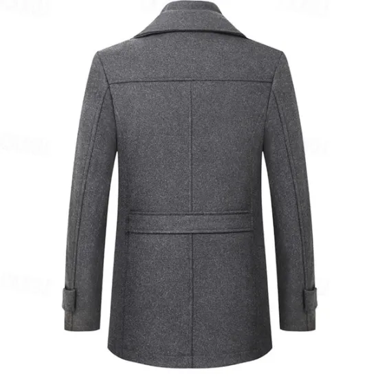 OUKU Men's Peacoat Trench Coat Daily Vacation Fall & Winter Polyester Thermal Warm Outerwear Clothing Apparel Fashion Classic Plain Pocket Lapel Zipper