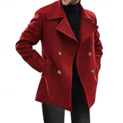 Outlet OUKU Men's Peacoat Trench Coat Daily Vacation Fall & Winter Polyester Thermal Warm Outerwear Clothing Apparel Fashion Classic Plain Pocket Lapel Double Breasted
