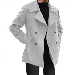 Outlet OUKU Men's Peacoat Trench Coat Daily Vacation Fall & Winter Polyester Thermal Warm Outerwear Clothing Apparel Fashion Classic Plain Pocket Lapel Double Breasted