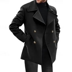 Outlet OUKU Men's Peacoat Trench Coat Daily Vacation Fall & Winter Polyester Thermal Warm Outerwear Clothing Apparel Fashion Classic Plain Pocket Lapel Double Breasted