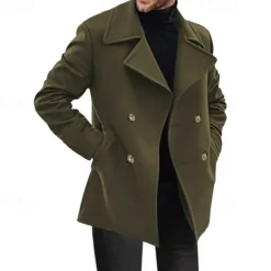 Outlet OUKU Men's Peacoat Trench Coat Daily Vacation Fall & Winter Polyester Thermal Warm Outerwear Clothing Apparel Fashion Classic Plain Pocket Lapel Double Breasted