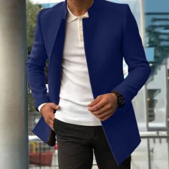 Best OUKU Men's Peacoat Trench Coat Daily Vacation Fall & Winter Polyester Thermal Warm Outerwear Clothing Apparel Fashion Classic Plain Pocket Stand Collar Single Breasted