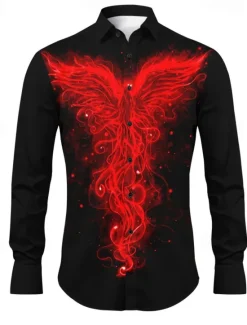 Clearance OUKU Men's Phoenix Shirt Button Up Shirt Long Sleeve Casual Daily Wear Going out Fall & Winter Turndown Print Button-Down Red Royal Blue Blue Purple Orange