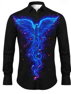 Clearance OUKU Men's Phoenix Shirt Button Up Shirt Long Sleeve Casual Daily Wear Going out Fall & Winter Turndown Print Button-Down Red Royal Blue Blue Purple Orange