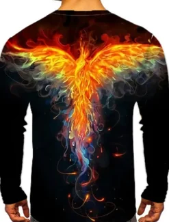 Sale OUKU Men's Phoenix T Shirt Long Sleeve T shirt 3D Print Crew Neck Shirt Sports Fashion Sportswear Outdoor Vacation Street White Yellow Red Summer Spring Clothing Apparel S M L XL XXL XXXL 4XL Blue