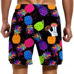 Outlet OUKU Men's Pineapple Funny Donuts Lined Shorts 2 in 1 Board Shorts Swim Shorts Mid Waist Hawaiian Vacation Holiday Beach Wear Side Pockets With Compression Liner Elastic Drawstring Waist Designer Clothing