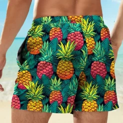 Online OUKU Men's Pineapple Swim Trunks Swim Shorts Board Shorts Mid Waist Vacation Hawaiian Holiday Vacation Holiday Beach Drawstring with Mesh lining Elastic Waist Designer Clothing Apparel