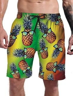 Sale OUKU Men's Pineapple Swim Trunks Swim Shorts Board Shorts Mid Waist 3D Print Hawaiian Casual Holiday Beach Pocket Drawstring Elastic Waist Designer Clothing Apparel