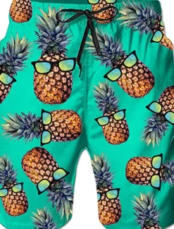 Sale OUKU Men's Pineapple Swim Trunks Swim Shorts Board Shorts Mid Waist 3D Print Hawaiian Casual Holiday Beach Pocket Drawstring Elastic Waist Designer Clothing Apparel