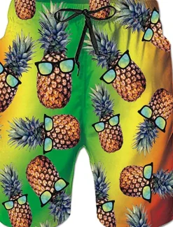 Sale OUKU Men's Pineapple Swim Trunks Swim Shorts Board Shorts Mid Waist 3D Print Hawaiian Casual Holiday Beach Pocket Drawstring Elastic Waist Designer Clothing Apparel
