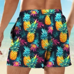 Clearance OUKU Men's Pineapple Swim Trunks Swim Shorts Board Shorts Mid Waist Vacation Hawaiian Holiday Vacation Holiday Beach Drawstring with Mesh lining Elastic Waist Designer Clothing Apparel