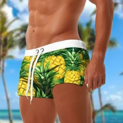 Discount OUKU Men's Pineapple Tropical Plants Swimming Trunks Board Shorts Swim Shorts Mid Waist Fashion Designer Surfing Holiday Beach Drawstring Elastic Waist 3D Print Designer Clothing Apparel
