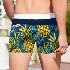 Discount OUKU Men's Pineapple Tropical Plants Swimming Trunks Board Shorts Swim Shorts Mid Waist Fashion Designer Surfing Holiday Beach Drawstring Elastic Waist 3D Print Designer Clothing Apparel