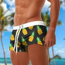 Discount OUKU Men's Pineapple Tropical Plants Swimming Trunks Board Shorts Swim Shorts Mid Waist Fashion Designer Surfing Holiday Beach Drawstring Elastic Waist 3D Print Designer Clothing Apparel