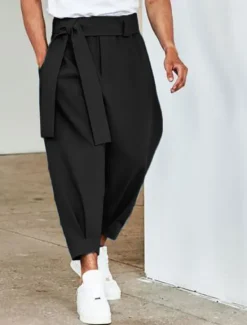Sale OUKU Men's Pink Pants Cropped Pants Harem Pants Casual Pants Pocket Elastic Waist Plain Comfort Breathable Ankle-Length Casual Daily Holiday Stylish Classic Style Black Pink