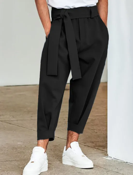 Sale OUKU Men's Pink Pants Cropped Pants Harem Pants Casual Pants Pocket Elastic Waist Plain Comfort Breathable Ankle-Length Casual Daily Holiday Stylish Classic Style Black Pink