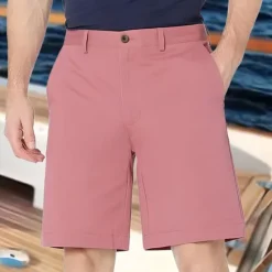 Online OUKU Men's Pink Shorts Summer Shorts Work Shorts Casual Shorts Buttons Pocket Plain Comfort Formal Party Work Fashion Classic Style Pink Khaki