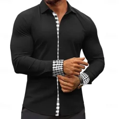 Sale OUKU Men's Plaid / Check Dress Shirt Casual Shirt Button Up Shirt Long Sleeve Business Casual Formal Business Casual Spring Fall Turndown Button Up Black