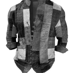 New OUKU Men's Plaid / Check Geometric Pattern Geometry Shirt Button Up Shirt Long Sleeve Fashion Streetwear Designer Outdoor Casual Daily Summer Spring Fall Stand Collar Print Light Green Red Blue Purple