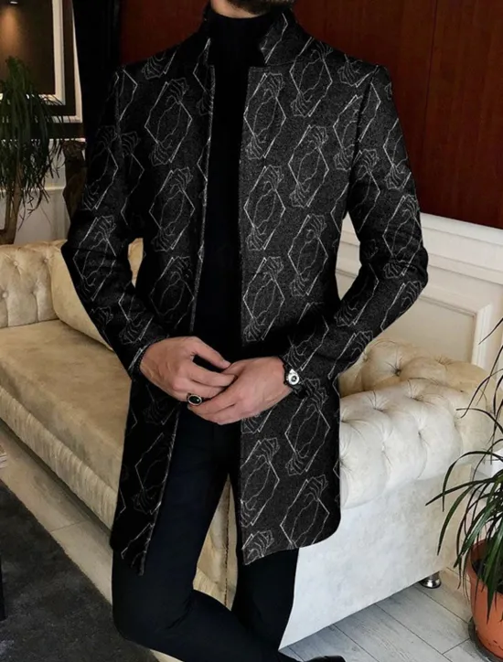 Outlet OUKU Men's Plaid / Check Geometry Winter Coat Overcoat Coat Warm Breathable Comfortable Fashion Streetwear Business Work Wear to work Going out Pocket Print Fall & Winter Turndown Long Sleeve Black Gray