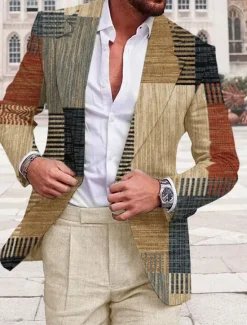 Clearance OUKU Men's Plaid / Check Graphic Prints Geometry Long Sleeve Turndown Fashion Streetwear Business Work Wear to work Going out Buttons Print khaki