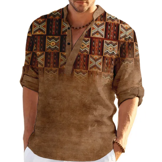 Outlet OUKU Men's Plaid / Check Patchwork Geometric Pattern Shirt Button Up Shirt Long Sleeve Fashion Streetwear Designer Casual Going out Summer Spring Fall Stand Collar Print Khaki+Khaki Black White Yellow
