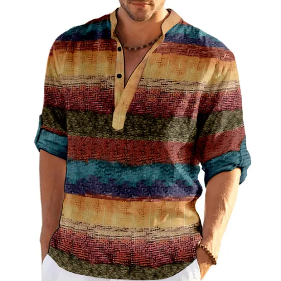 Outlet OUKU Men's Plaid / Check Patchwork Geometric Pattern Shirt Button Up Shirt Long Sleeve Fashion Streetwear Designer Casual Going out Summer Spring Fall Stand Collar Print Khaki+Khaki Black White Yellow