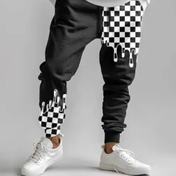 Discount OUKU Men's Plaid / Check Sweatpants Joggers Pants Trousers Mid Waist Drawstring Elastic Waist Fashion Business Casual Street Dailywear Pocket Spring Fall Winter 3D Print Black