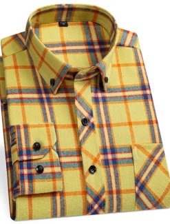 Online OUKU Men's Plaid / Striped / Chevron / Round Office & Career Daily Wear Dark Red Yellow Red Dark Navy Long Sleeve Shirt Collar All Seasons Clothing Apparel Cross