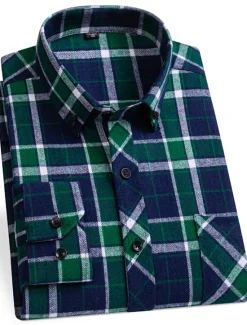 Online OUKU Men's Plaid / Striped / Chevron / Round Office & Career Daily Wear Dark Red Yellow Red Dark Navy Long Sleeve Shirt Collar All Seasons Clothing Apparel Cross