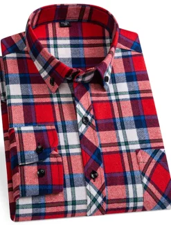 Online OUKU Men's Plaid / Striped / Chevron / Round Office & Career Daily Wear Dark Red Yellow Red Dark Navy Long Sleeve Shirt Collar All Seasons Clothing Apparel Cross