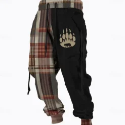Clearance OUKU Men's Plaid Bear Paw Sweatpants Trousers Mid Waist Drawstring Elastic Waist Active Vintage Casual Outdoor Streetwear with Pockets Spring Fall 3D Print Black Yellow Brown