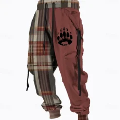 Clearance OUKU Men's Plaid Bear Paw Sweatpants Trousers Mid Waist Drawstring Elastic Waist Active Vintage Casual Outdoor Streetwear with Pockets Spring Fall 3D Print Black Yellow Brown