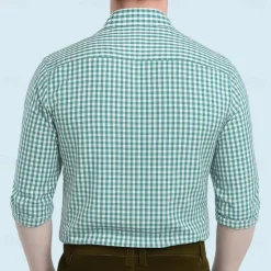 Outlet OUKU Men's Plaid Checkered Traditional Oktoberfest Shirt Button Up Shirt Trachten Shirts Long Sleeve Casual Dailywear Holiday Spring Fall Turndown 3D Print Linen Like Shirt Blue Green