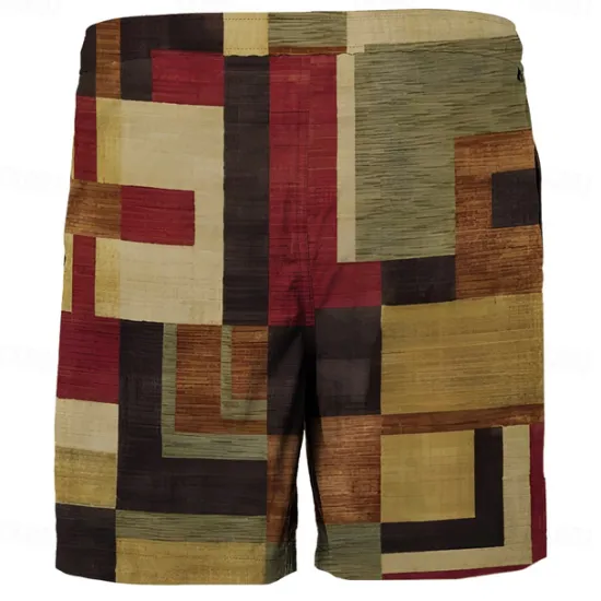 Discount OUKU Men's Plaid Color Block Stripe Swim Trunks Swim Shorts Board Shorts Mid Waist Fashion Streetwear Designer Casual Daily Holiday Pocket Drawstring Elastic Waist Designer Clothing Apparel Khaki