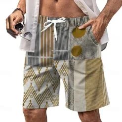 Hot OUKU Men's Plaid Color Block Stripe Swim Shorts Board Shorts Swimming Trunks Mid Waist Fashion Streetwear Designer Casual Daily Holiday Pocket Drawstring Elastic Waist Designer Clothing Apparel Yellow