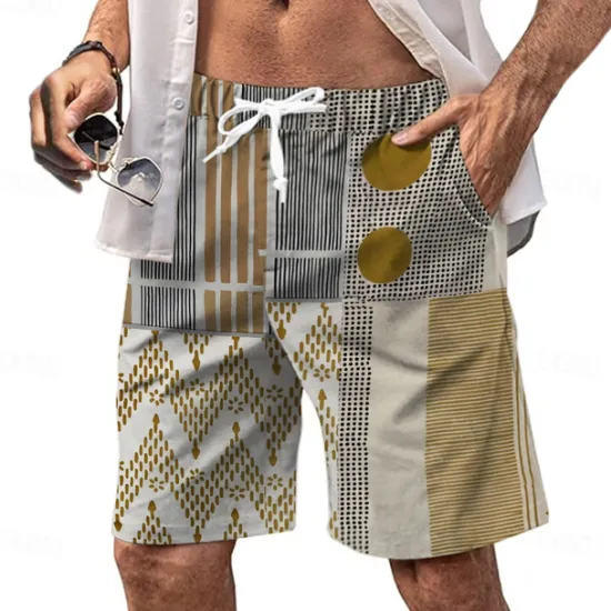 Hot OUKU Men's Plaid Color Block Stripe Swim Shorts Board Shorts Swimming Trunks Mid Waist Fashion Streetwear Designer Casual Daily Holiday Pocket Drawstring Elastic Waist Designer Clothing Apparel Yellow