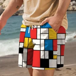 New OUKU Men's Plaid Color Block Swim Trunks Swim Shorts Board Shorts Mid Waist Vacation Hawaiian Holiday Vacation Holiday Beach Drawstring with Mesh lining Elastic Waist Designer Clothing Apparel