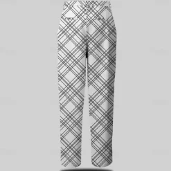 Outlet OUKU Men's Plaid Dress Pants Mid Waist Formal Casual Buttons Pocket 3D Print Summer Spring Fall & Winter 3D Print White