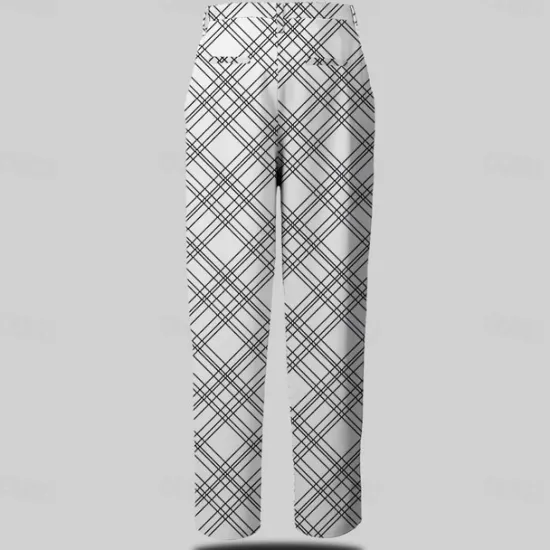 Outlet OUKU Men's Plaid Dress Pants Mid Waist Formal Casual Buttons Pocket 3D Print Summer Spring Fall & Winter 3D Print White