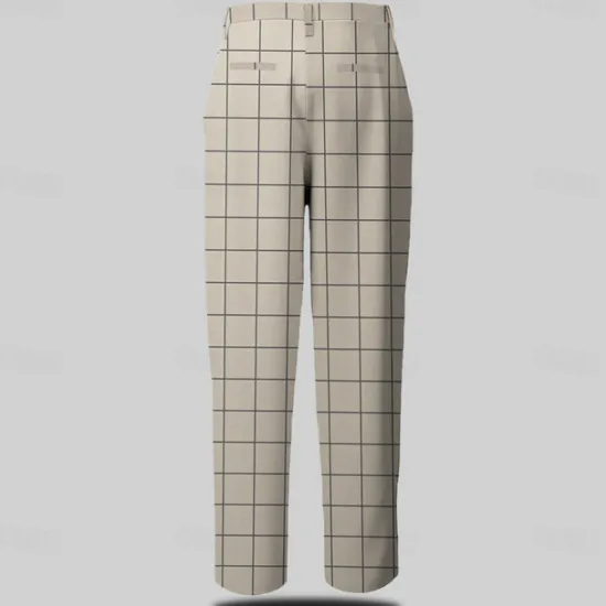 Best OUKU Men's Plaid Dress Pants Mid Waist Business Casual Formal Dailywear Zipper Pocket Summer Spring Fall 3D Print Brown Gray