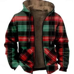 Clearance OUKU Men's Plaid Fleece Hoodie Hoodies Daily Casual Long Sleeve Hooded Vacation Streetwear Drawstring Fall Winter Designer Red