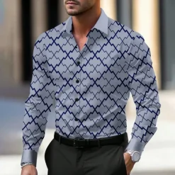 Outlet OUKU Men's Plaid Geometic Shirt Dress Shirt Button Up Shirt Long Sleeve Casual Fashion Casual Formal Party Daily Spring Fall Turndown Gray