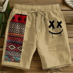 Discount OUKU Men's Plaid Geometric Pattern Shorts Summer Shorts Casual Shorts Mid Waist Vintage Designer Ethnic Style Casual Daily Holiday Pocket Drawstring Elastic Waist Designer Clothing Apparel